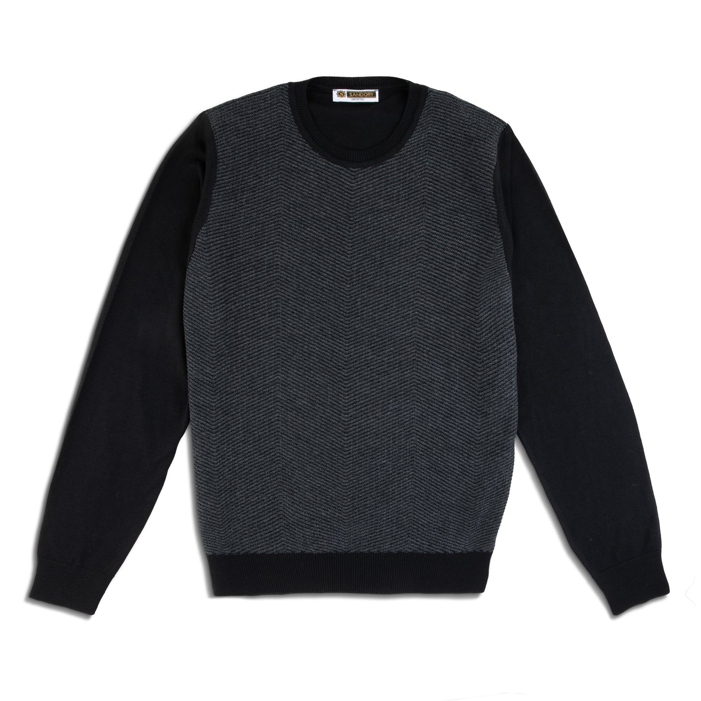 SANDORY Men's Merino Wool Herringbone Crew Neck Sweater