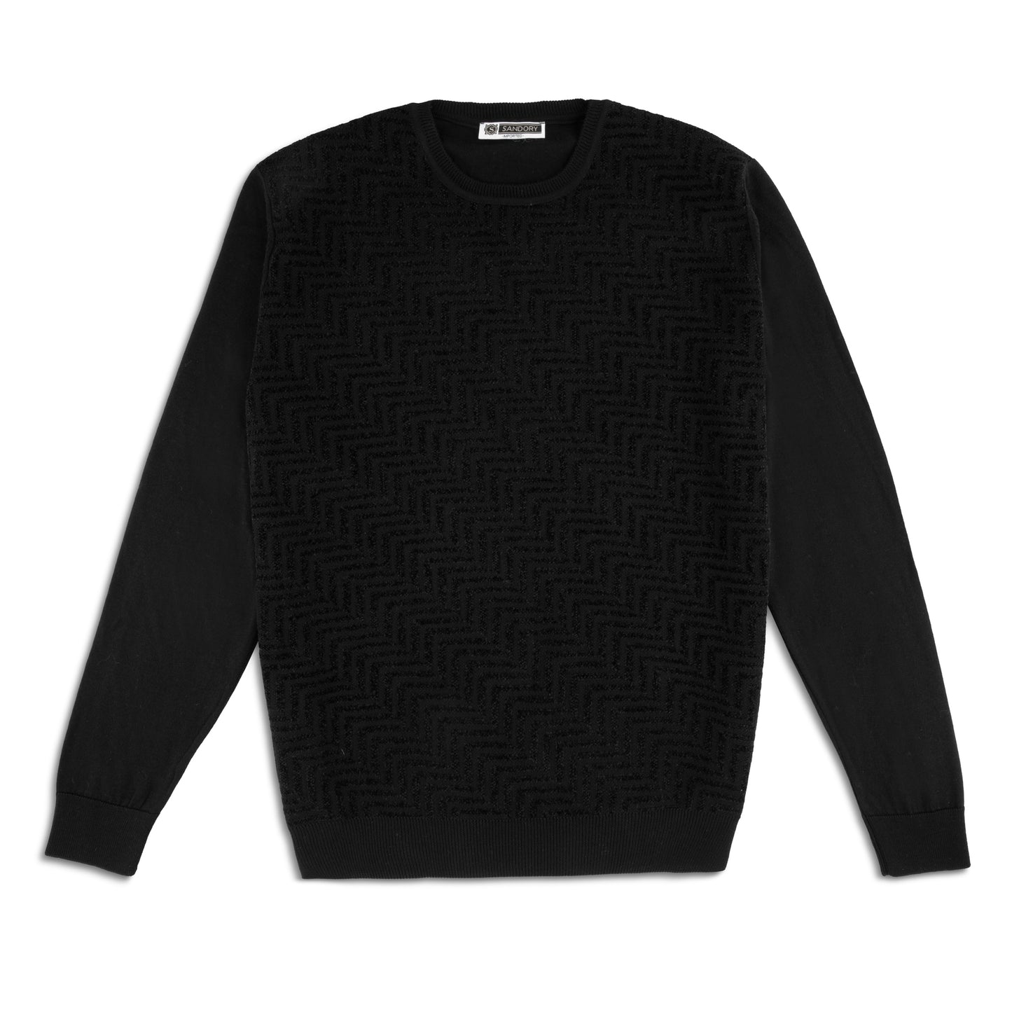 SANDORY Men's Merino Wool chenille Zig Zag Design Crew Neck Sweater