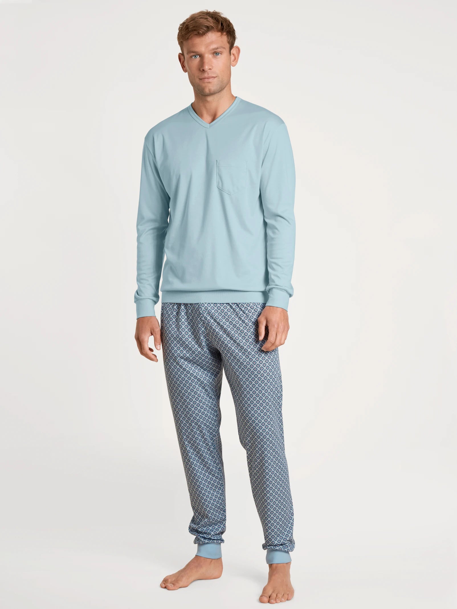 CALIDA Men's V Neck Swiss Cotton Knit Cuffs Pajamas Set 42286 – The Right  Choice