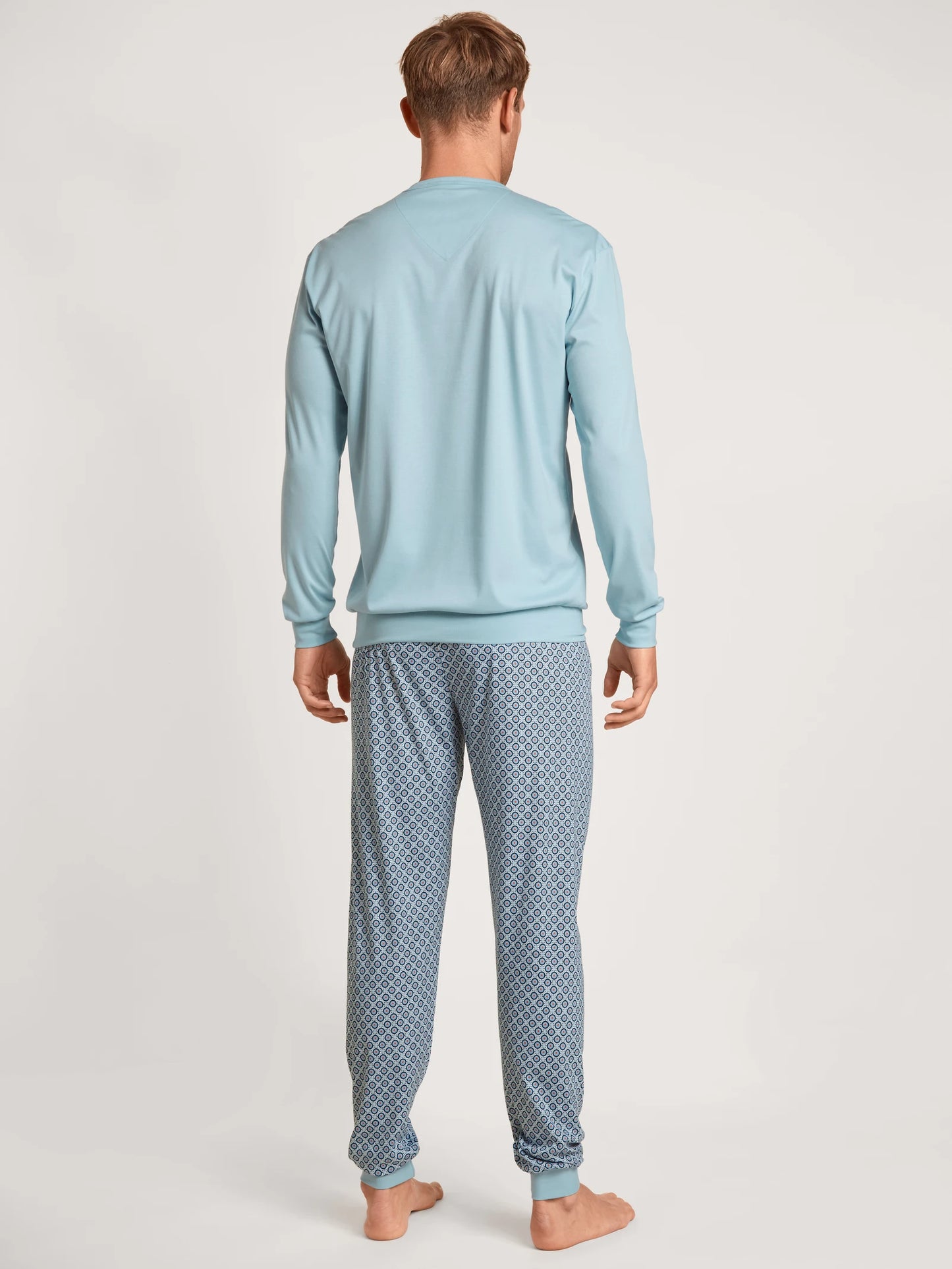 CALIDA Men's V Neck Swiss Cotton Knit Cuffs Pajamas Set 42286