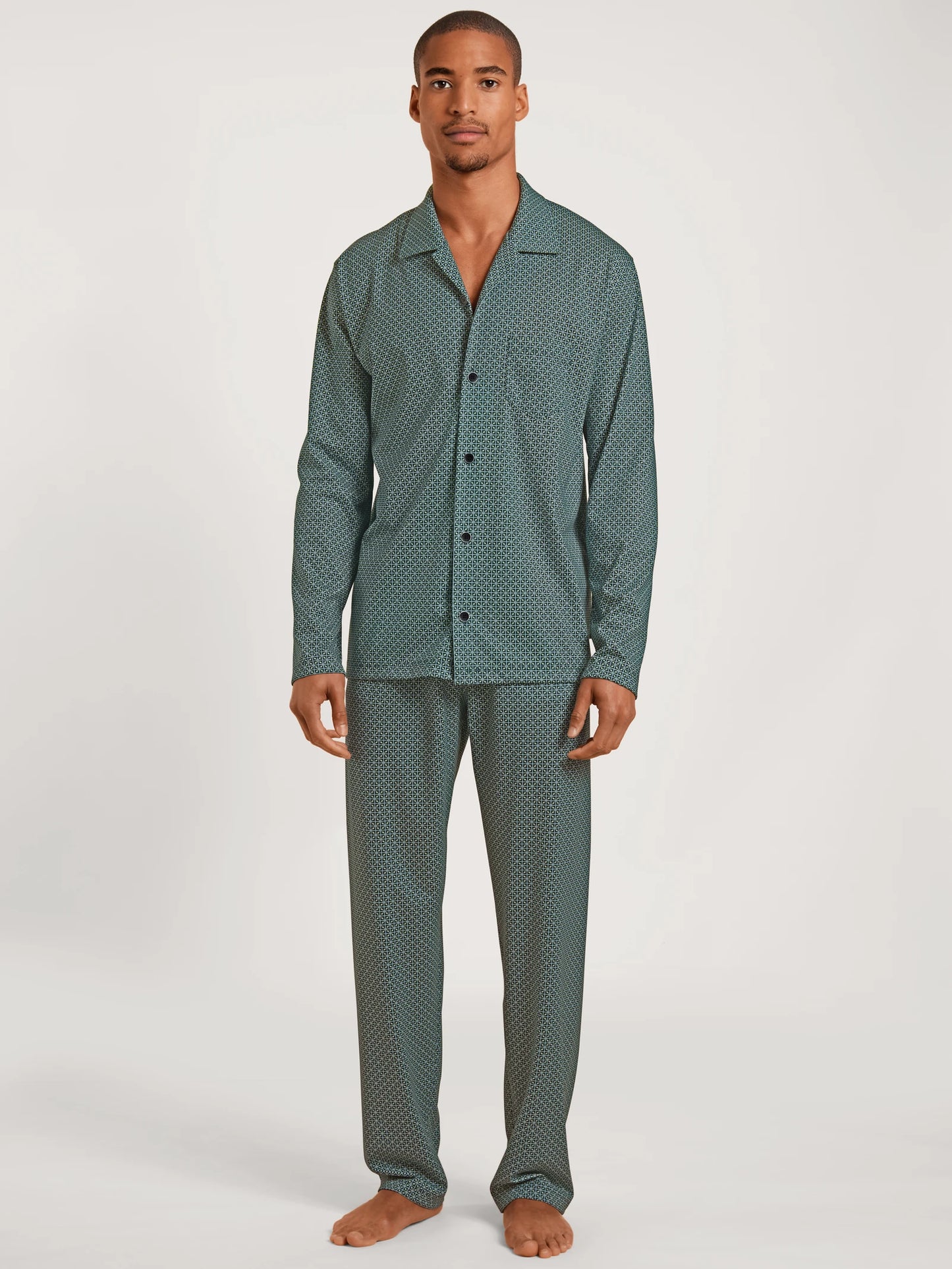 CALIDA Men's Button Down Cotton Knit Pajamas Set 44784
