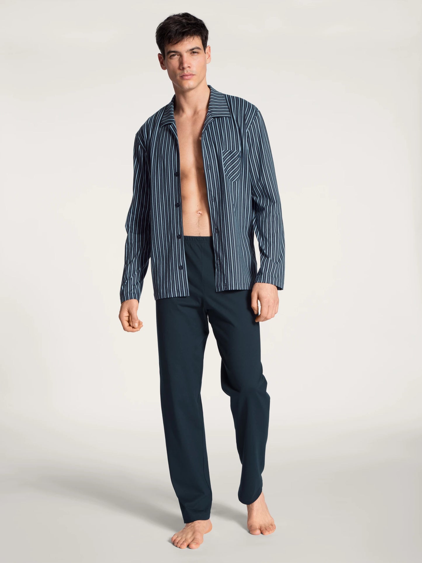 CALIDA Men's 3 Button Down Cotton Knit Pajamas Set 40780
