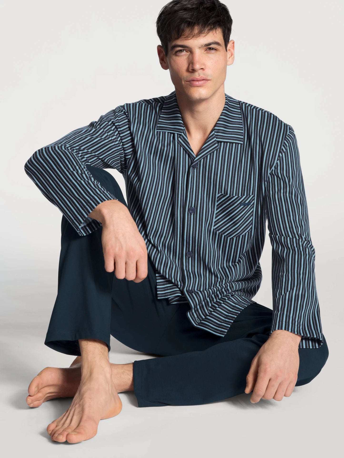CALIDA Men's 3 Button Down Cotton Knit Pajamas Set 40780