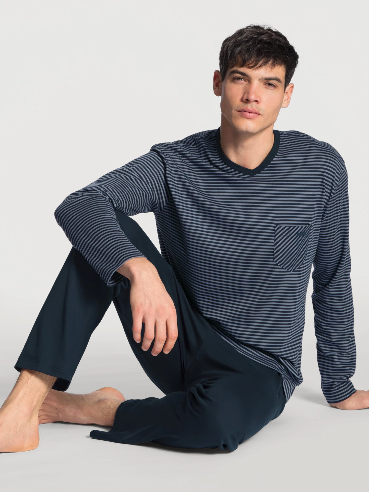 CALIDA Men's V Neck Cotton Knit Pajamas Set 41667