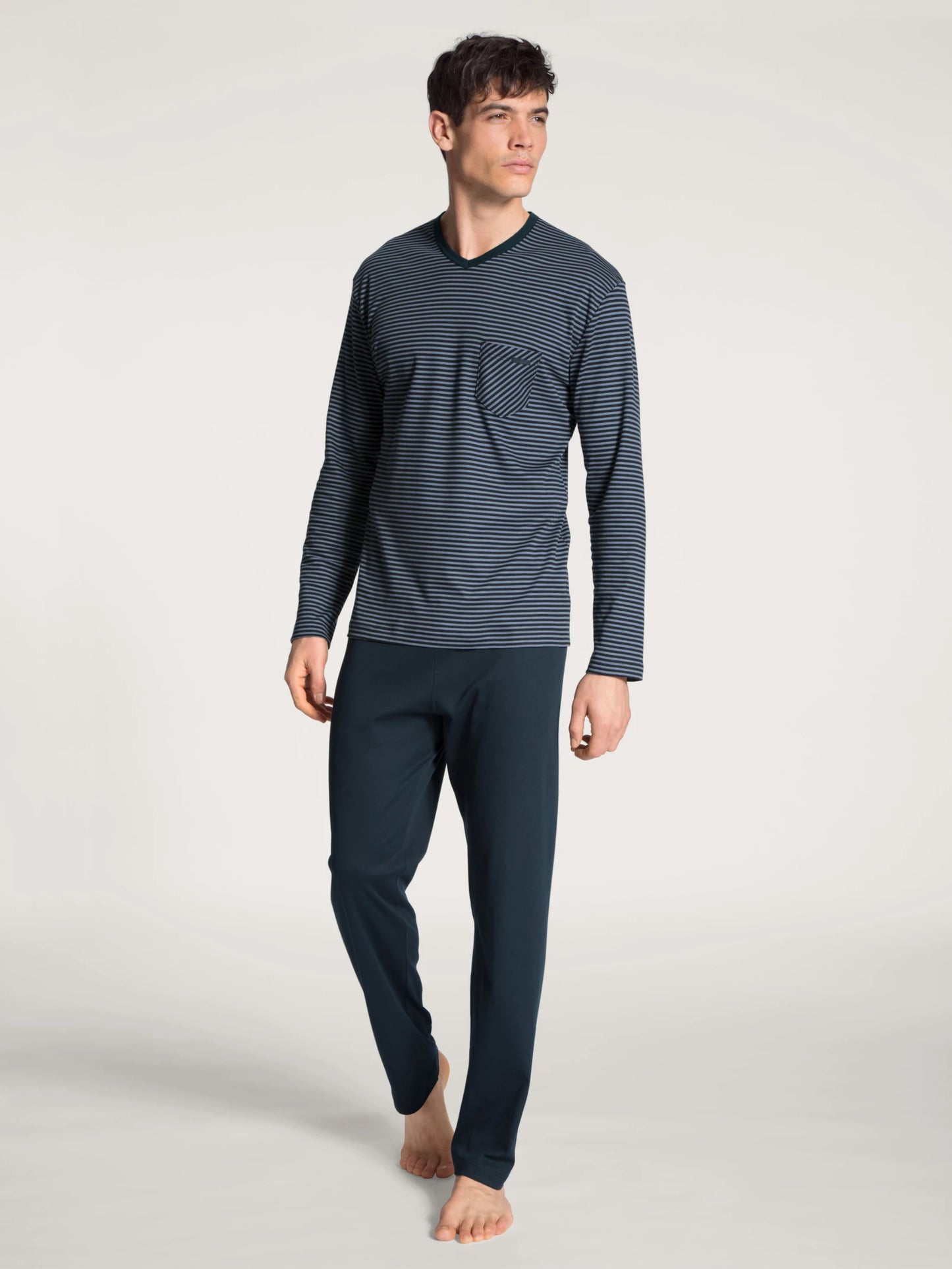 CALIDA Men's V Neck Cotton Knit Pajamas Set 41667