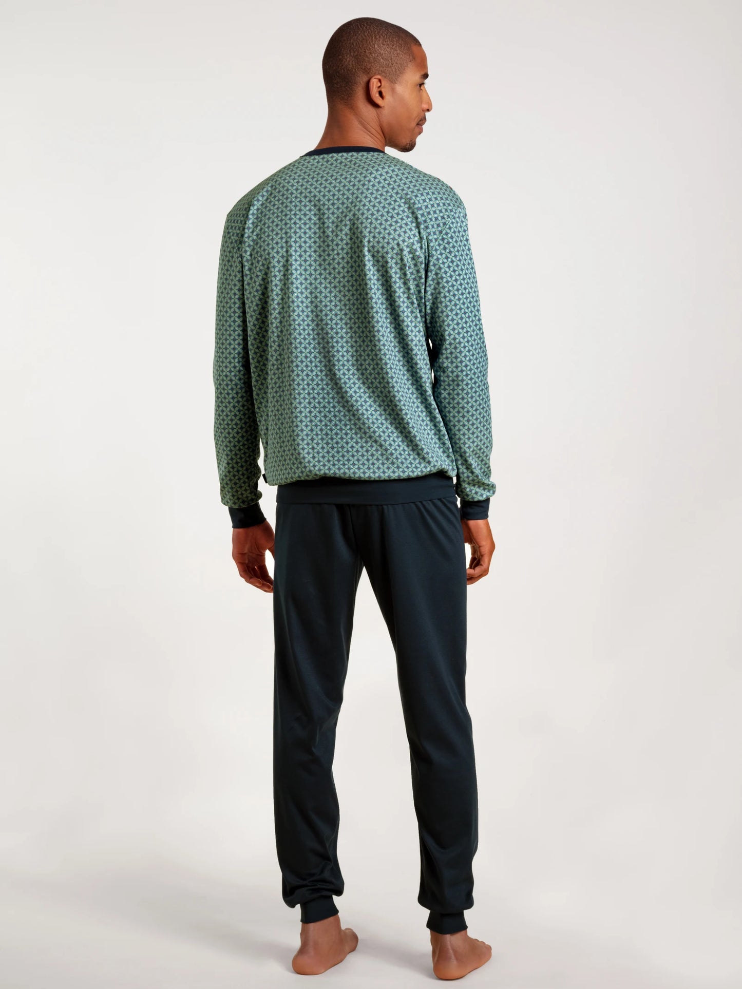 CALIDA Men's Crew Neck Cotton Knit Cuffs Pajamas Set 43486