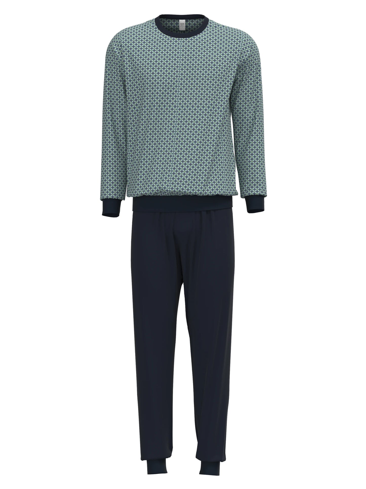 CALIDA Men's Crew Neck Cotton Knit Cuffs Pajamas Set 43486
