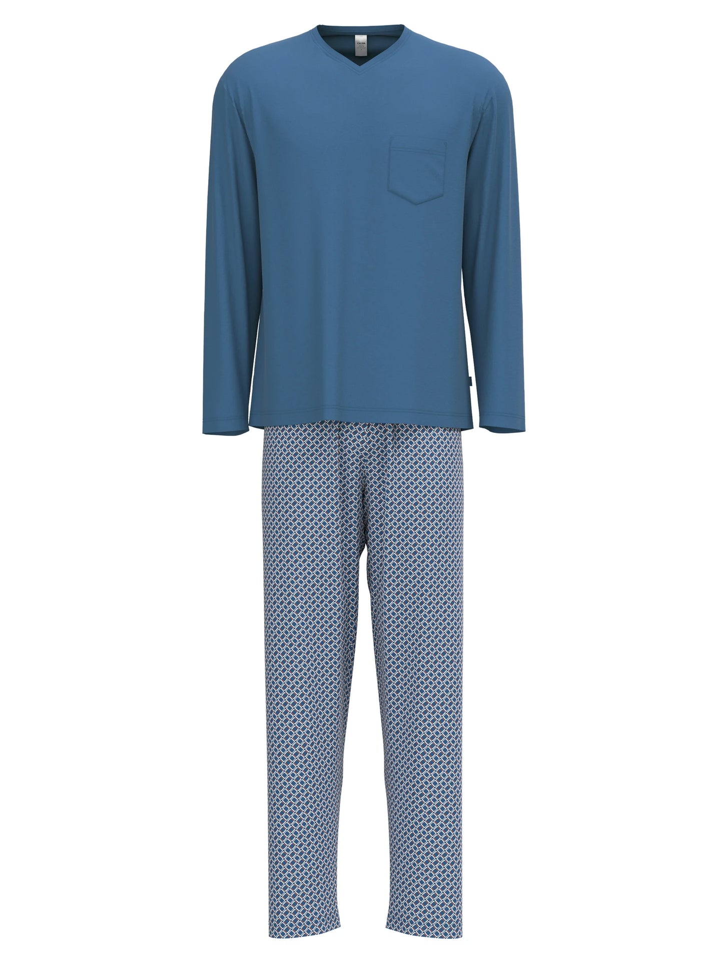 CALIDA Men's V Neck Cotton Knit Pajamas Set 43586
