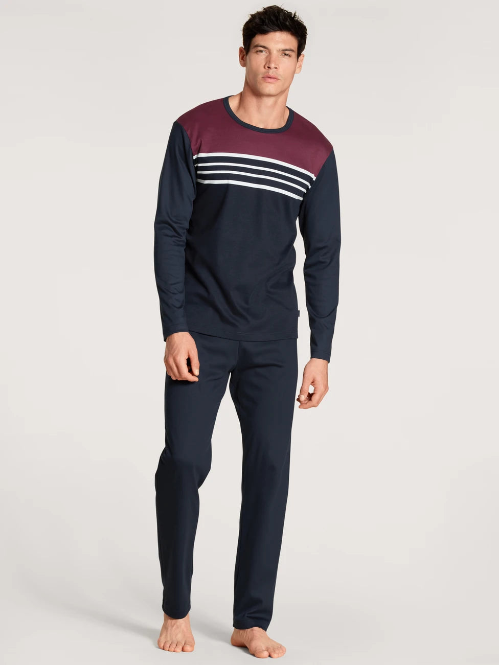 CALIDA Men's Crew Neck Heavy Interlock Cotton Knit Pajamas Set 42085