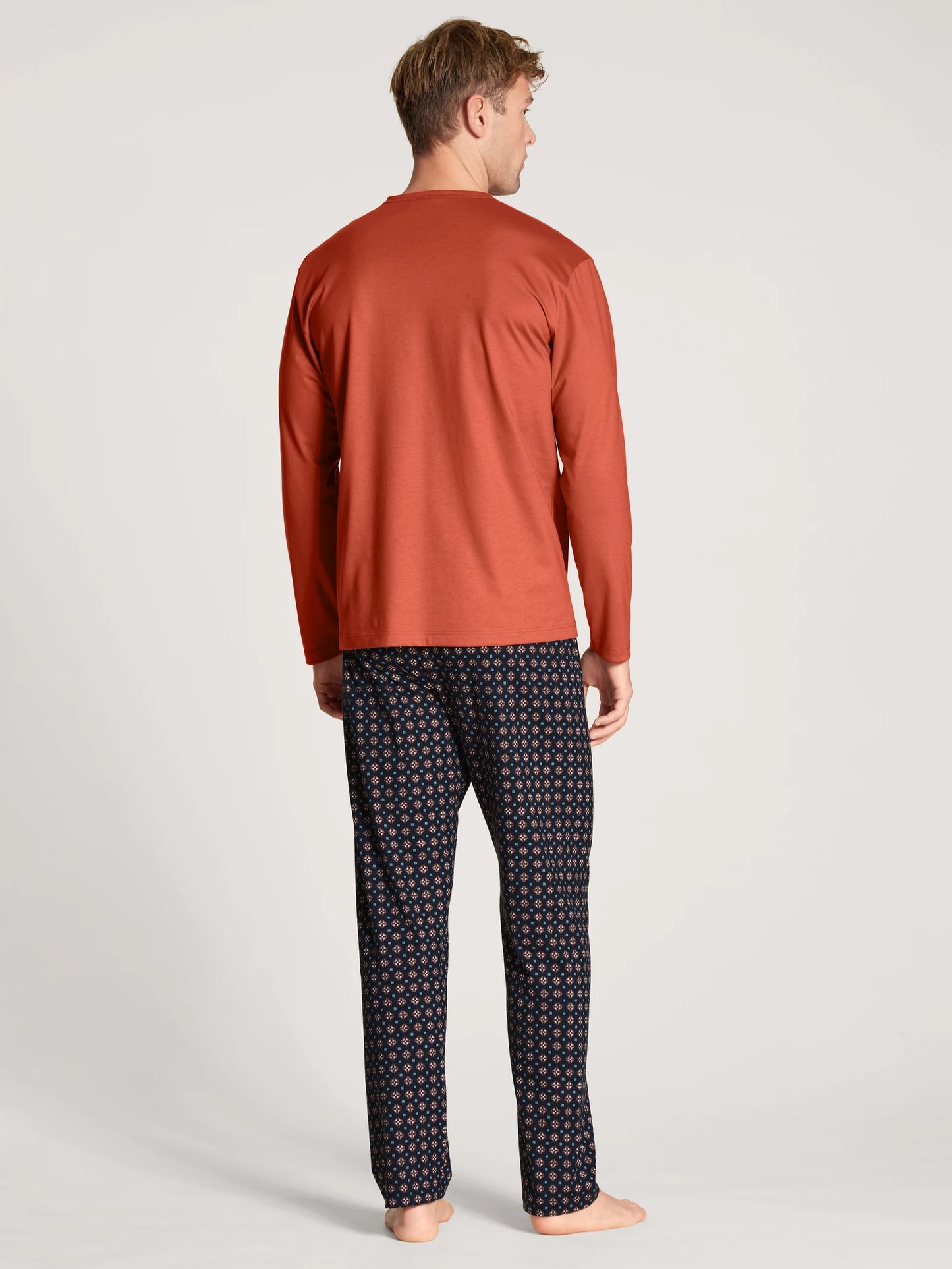 CALIDA Men's V Neck Cotton Knit Pajamas Set 42483