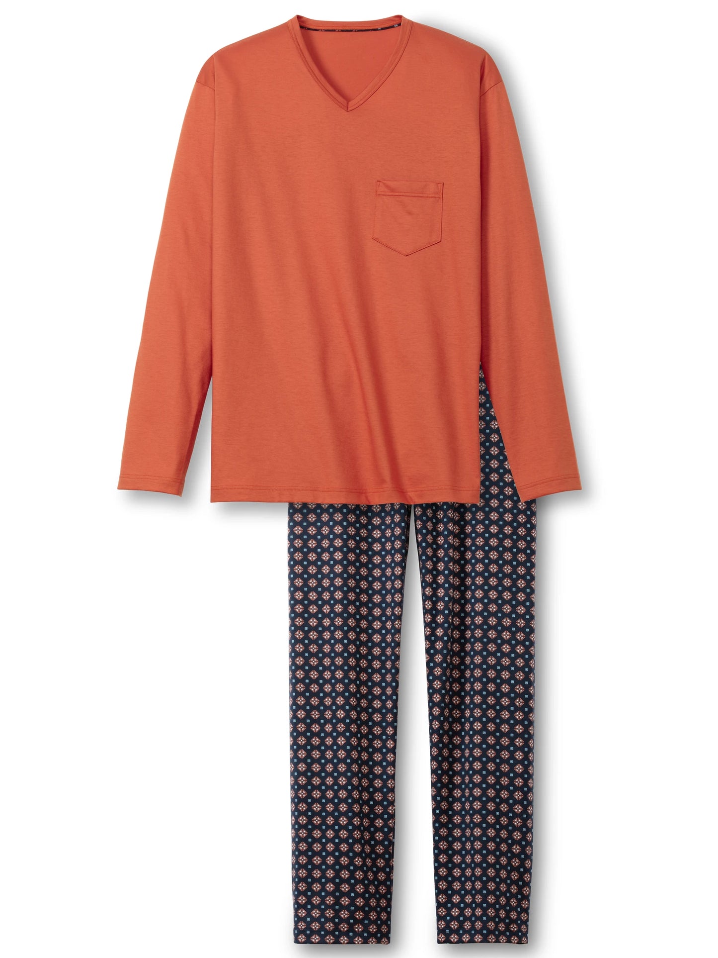 CALIDA Men's V Neck Cotton Knit Pajamas Set 42483