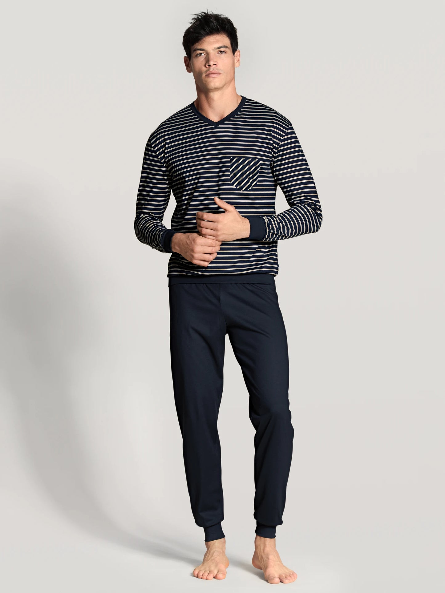 CALIDA Men's V Neck Cotton Knit Cuffs Pajamas Set 42683
