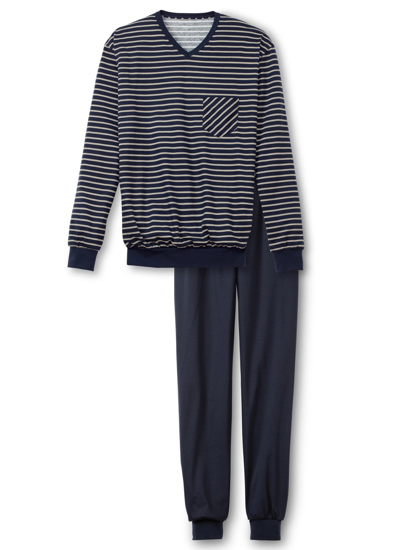 CALIDA Men's V Neck Cotton Knit Cuffs Pajamas Set 42683