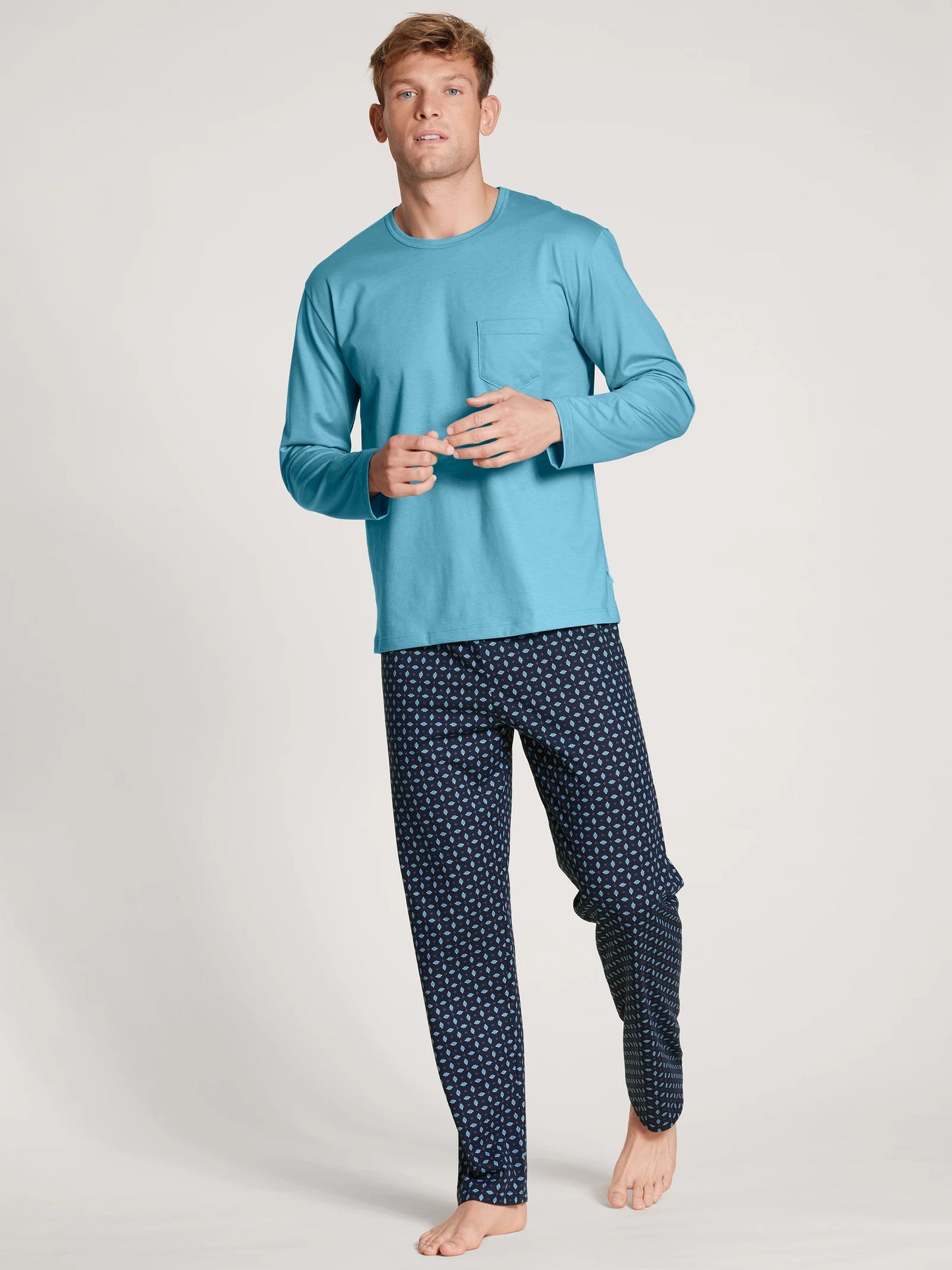 CALIDA Men's Crew Neck Cotton Knit Pajamas Set 42383