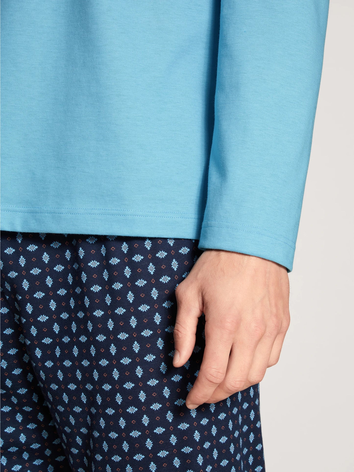CALIDA Men's Crew Neck Cotton Knit Pajamas Set 42383