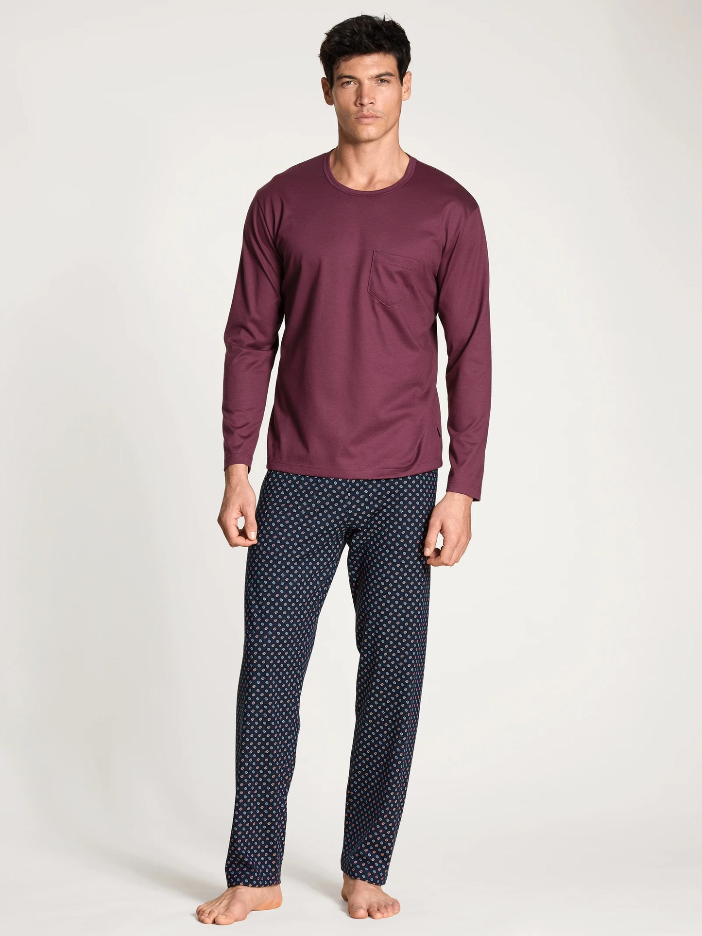 CALIDA Men's Crew Neck Cotton Knit Pajamas Set 42383