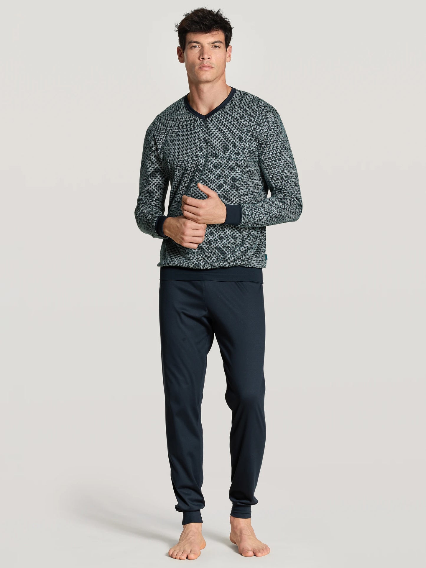 CALIDA Men's V Neck Cotton Knit Cuffs Pajamas Set 43584
