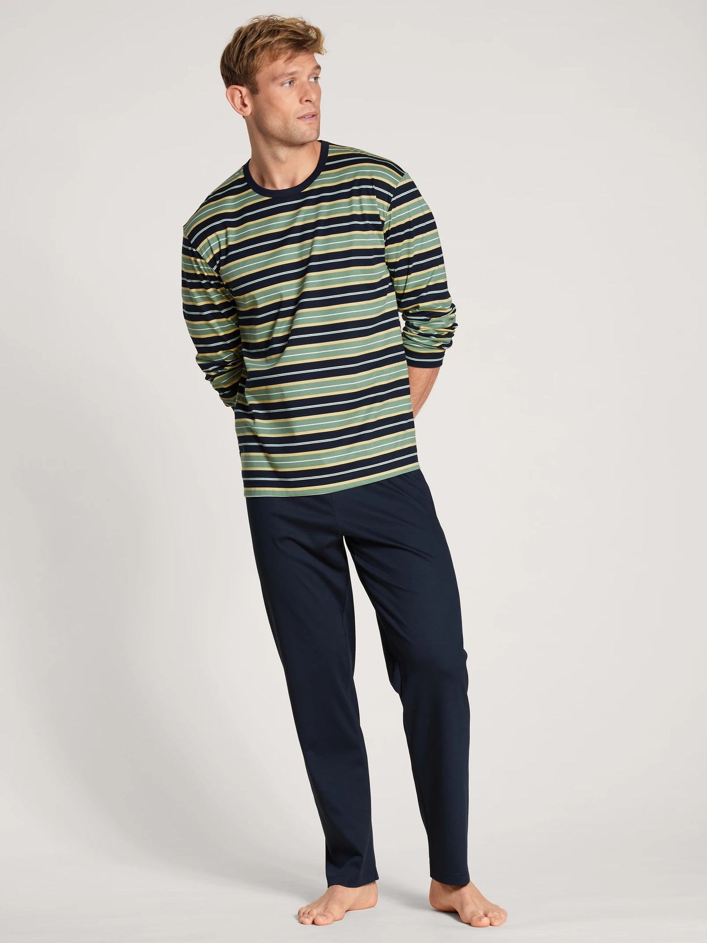 CALIDA Men's Crew Neck Cotton Knit Pajamas Set 43284