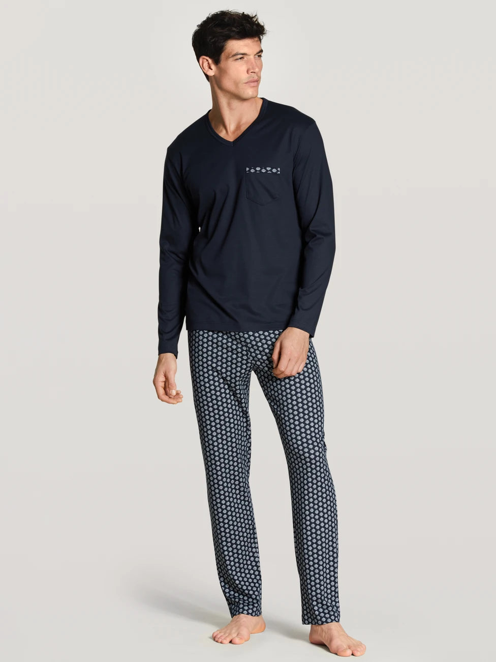CALIDA Men's V-Neck Swiss Cotton Pajamas Set 46467