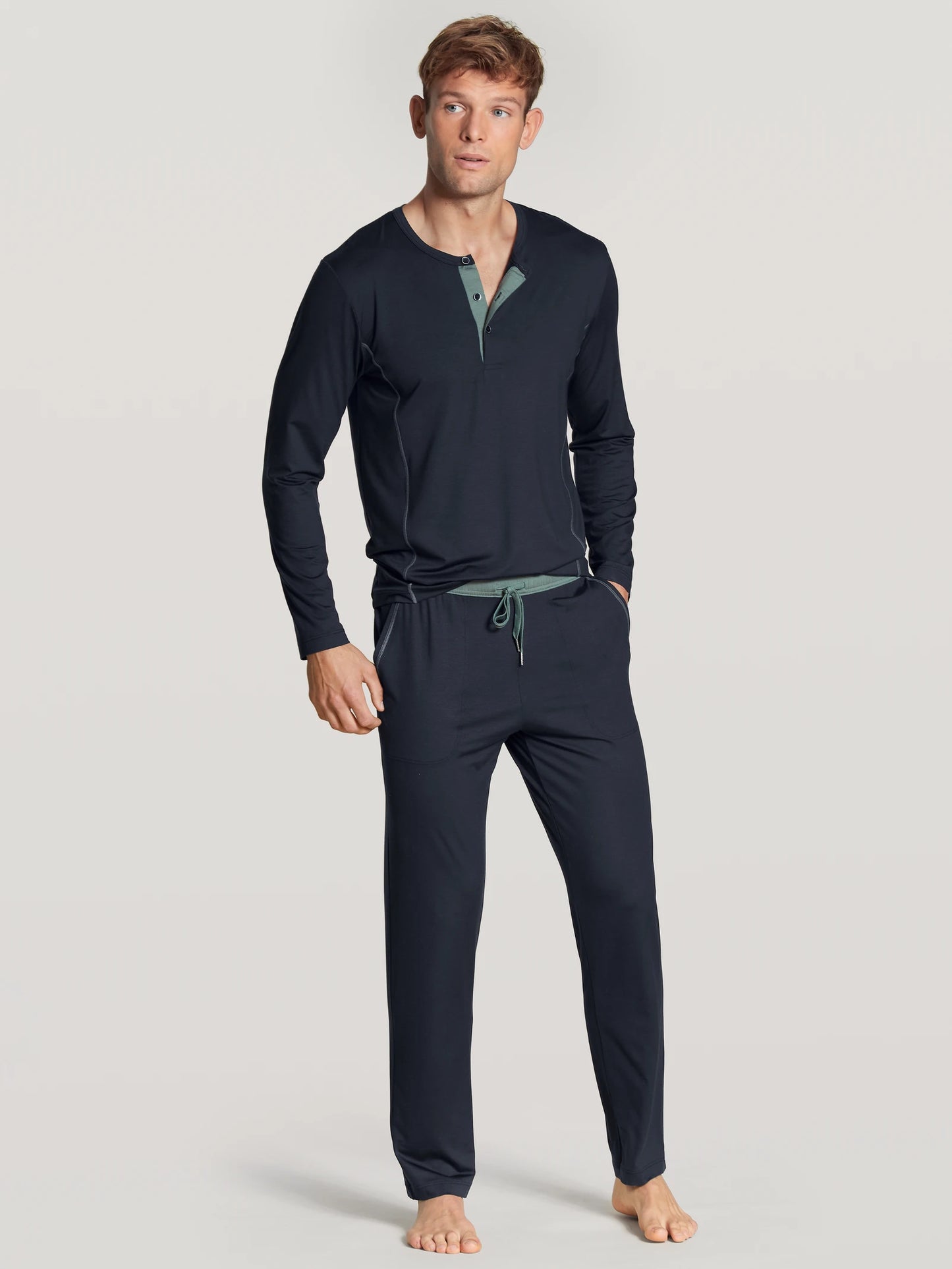 CALIDA Men's 3 Button Seaweed Micro Tencel Pajamas Set 43289
