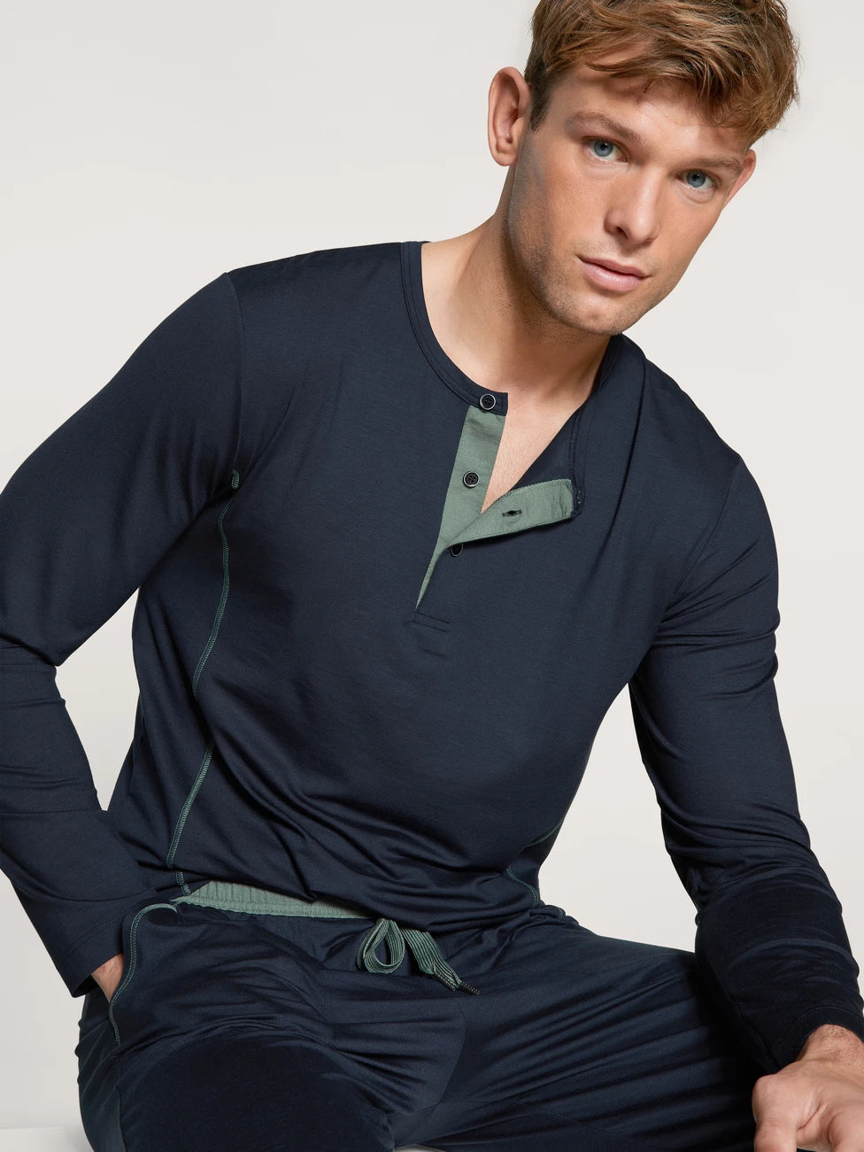 CALIDA Men's 3 Button Seaweed Micro Tencel Pajamas Set 43289