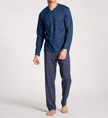 CALIDA Men's V Neck Cotton Knit Pajamas Set 43682
