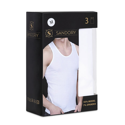 SANDORY MENS & BOYS MODAL SLEEVLESS WHITE TANK UNDERSHIRT 3PK