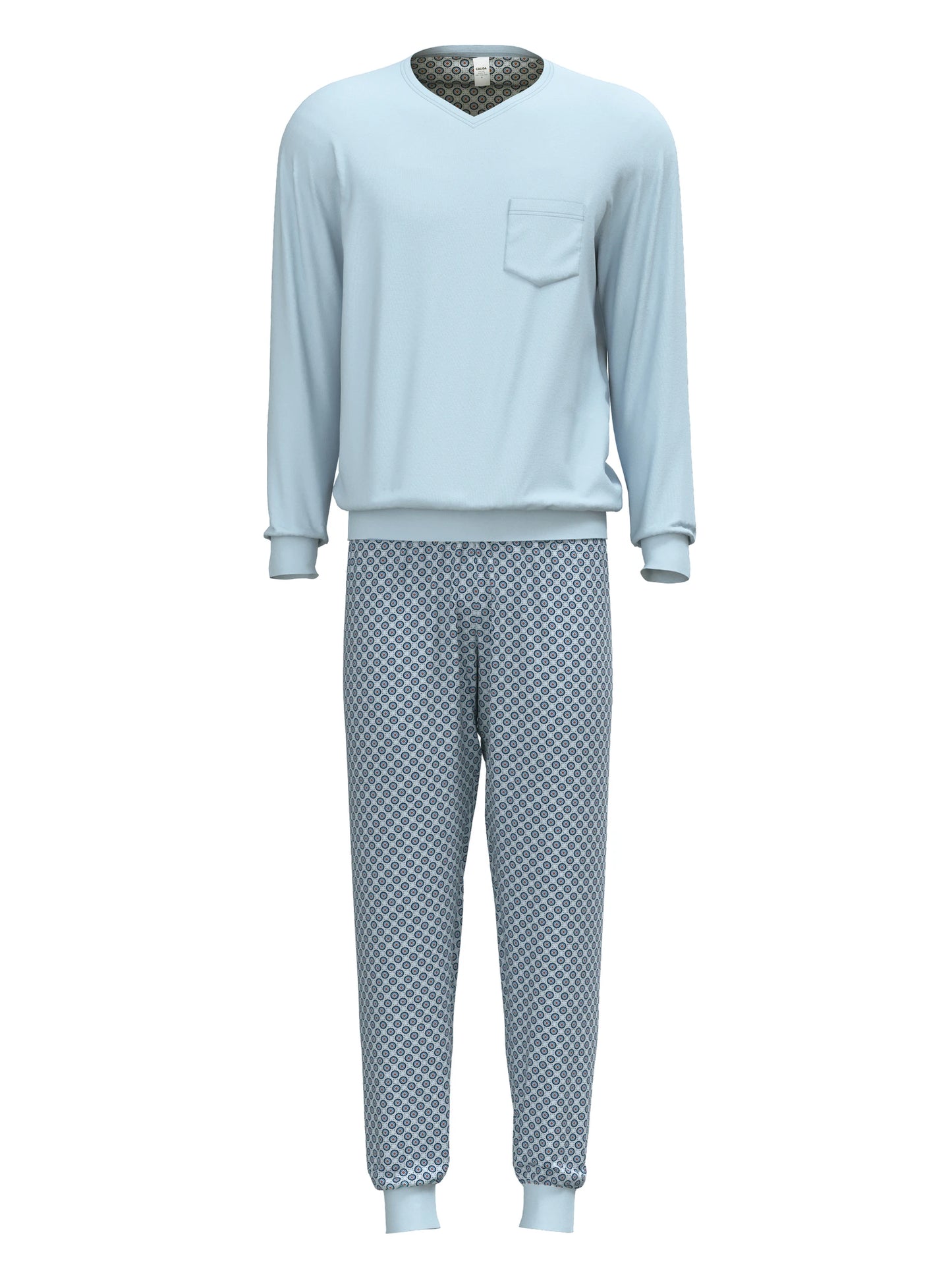 CALIDA Men's V Neck Swiss Cotton Knit Cuffs Pajamas Set 42286