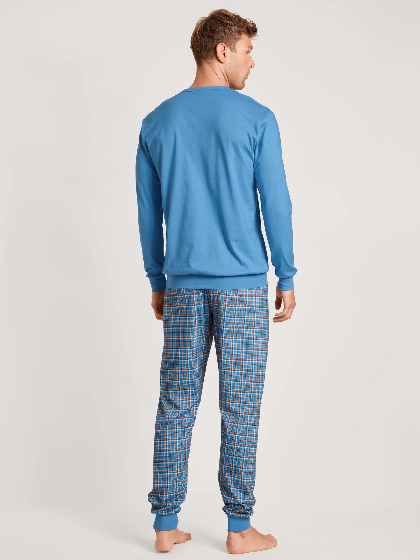 CALIDA Men's V Neck Cotton Knit Cuffs Pajamas Set 44684