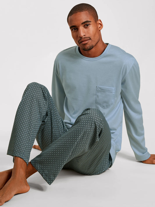 CALIDA Men's Crew Neck Cotton Knit Pajamas Set 44384