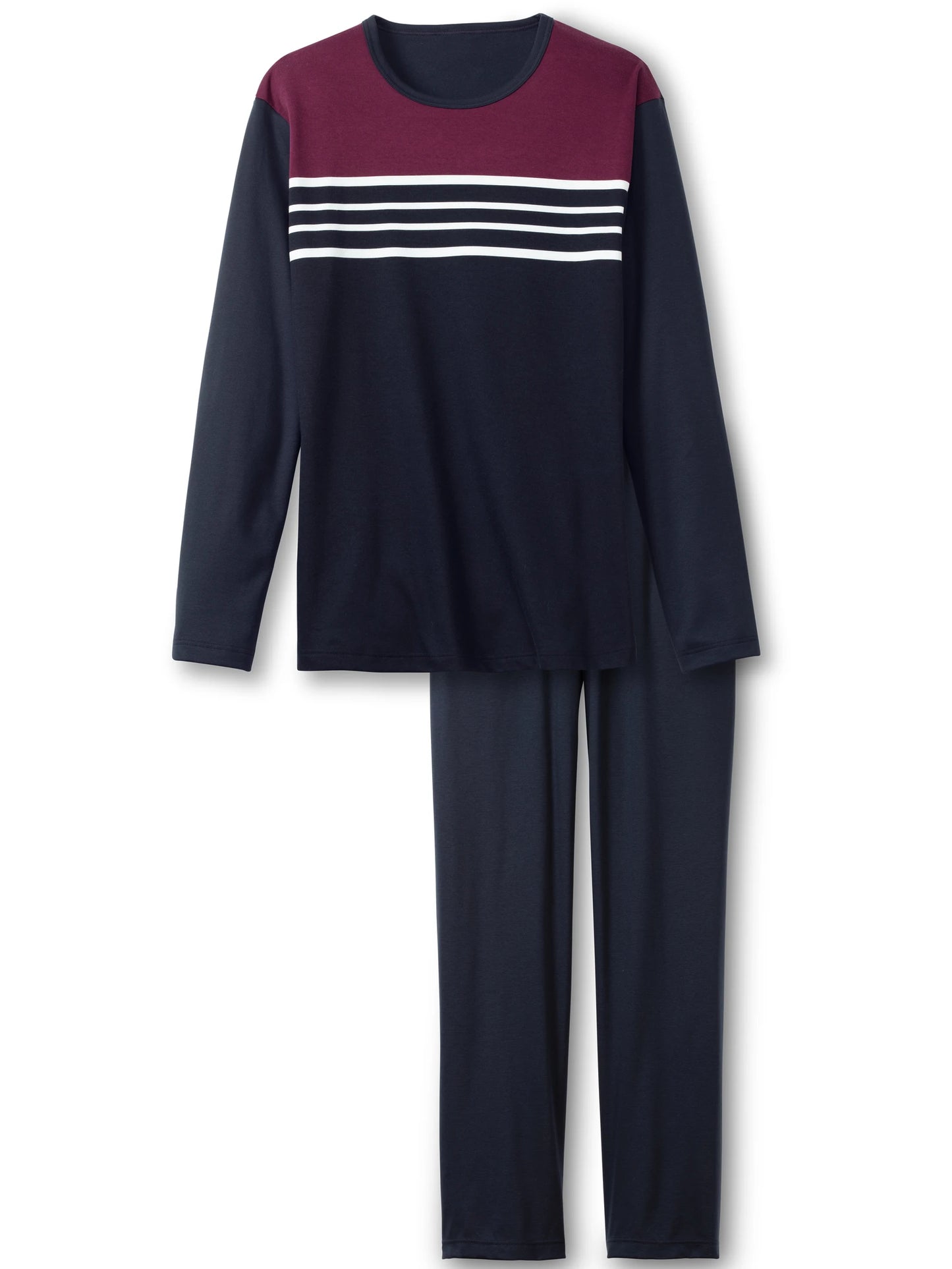 CALIDA Men's Crew Neck Heavy Interlock Cotton Knit Pajamas Set 42085