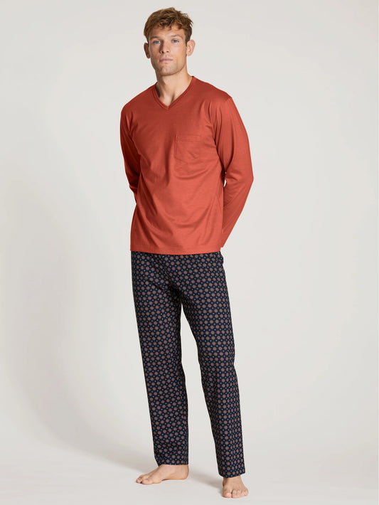CALIDA Men's V Neck Cotton Knit Pajamas Set 42483