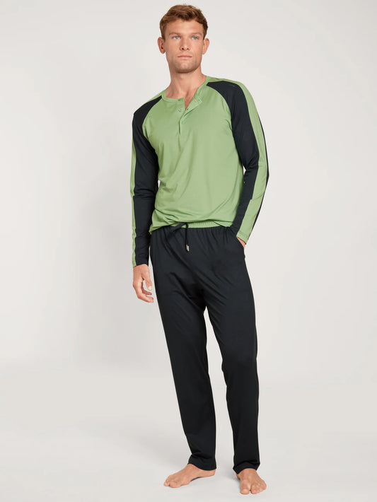 CALIDA Men's 3 Button Seaweed Micro Tencel Blend Pajamas Set In Box 43784